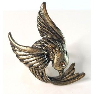 Vintage Signed Summoning Gold Tone Bird with Orange Rhinestones sz 7